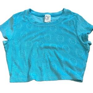 Offline by Aerie Smiley Face Terry Cloth Aquamarine Crop Top Size S